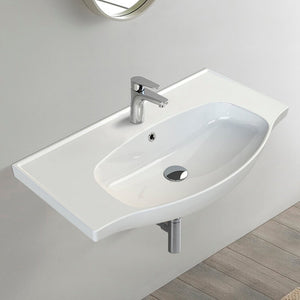 Rectangular White Ceramic Wall Mounted or Drop In Bathroom Sink