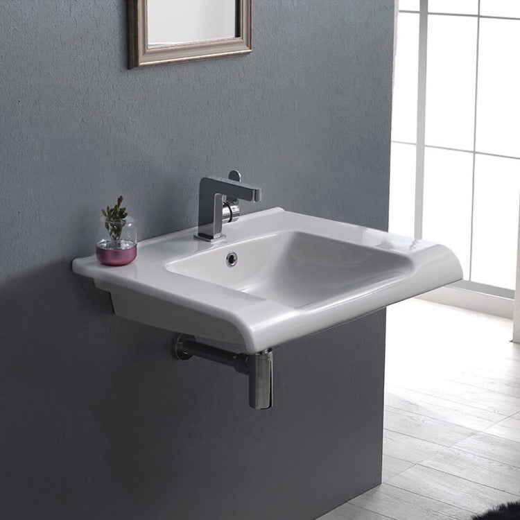 Rectangular White Ceramic Wall Mounted or Drop In Bathroom Sink