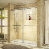 DreamLine Charisma 34 in. D x 60 in. W x 78 3/4 in. H Frameless Bypass Shower Door in Brushed Nickel with Right Drain White Base