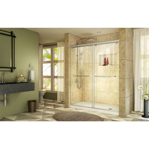 DreamLine Charisma 30 in. D x 60 in. W x 78 3/4 in. H Frameless Bypass Shower Door in Brushed Nickel with Right Drain White Base