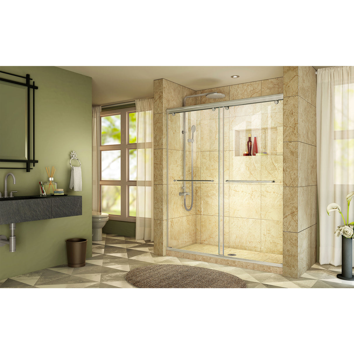 DreamLine Charisma 56-60 in. W x 76 in. H Frameless Bypass Sliding Shower Door in Brushed Nickel