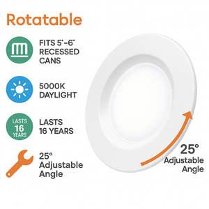 5"-6" Rotatable LED Downlight Trim – 5000K Cool White, 10W (75W Equivalent)