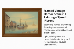 Framed Vintage Harbor Scene Oil Painting – Signed “Florent” - Consignment
