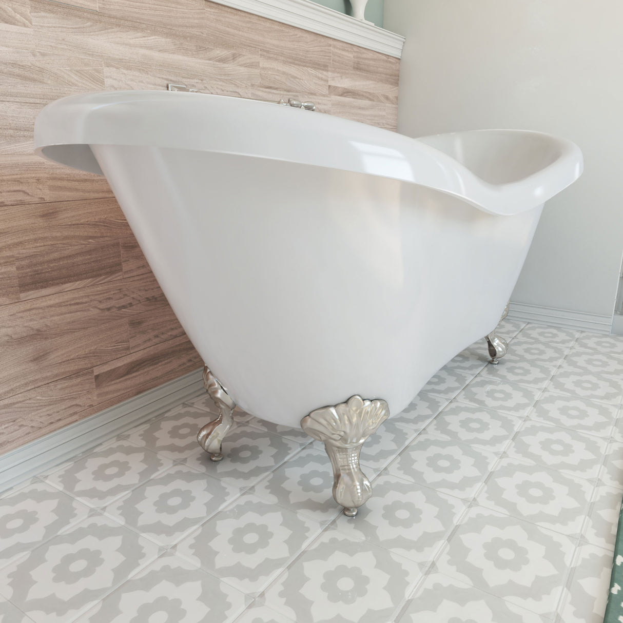 DreamLine Chesapeake 69 in. L x 31 in. H Acrylic Freestanding Bathtub with Brushed Nickel Finish