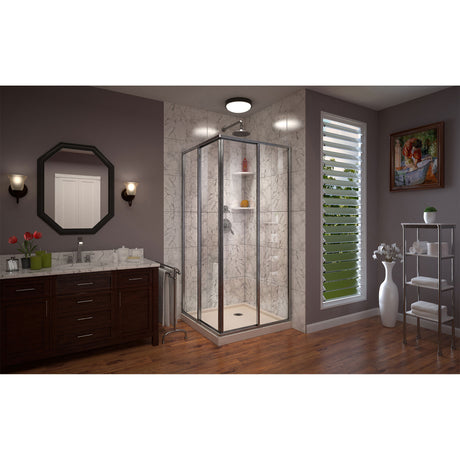 DreamLine Cornerview 36 in. D x 36 in. W x 74 3/4 in. H Framed Sliding Shower Enclosure in Brushed Nickel with Biscuit Shower Base
