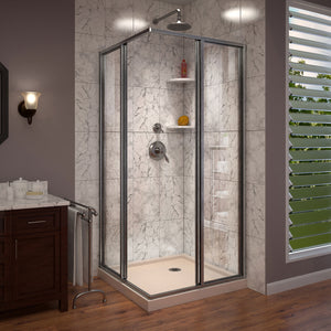 DreamLine Cornerview 36 in. D x 36 in. W x 74 3/4 in. H Framed Sliding Shower Enclosure in Brushed Nickel with Biscuit Shower Base