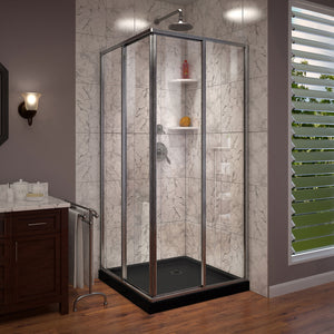 DreamLine Cornerview 36 in. D x 36 in. W x 74 3/4 in. H Framed Sliding Shower Enclosure in Brushed Nickel with Black Acrylic Base