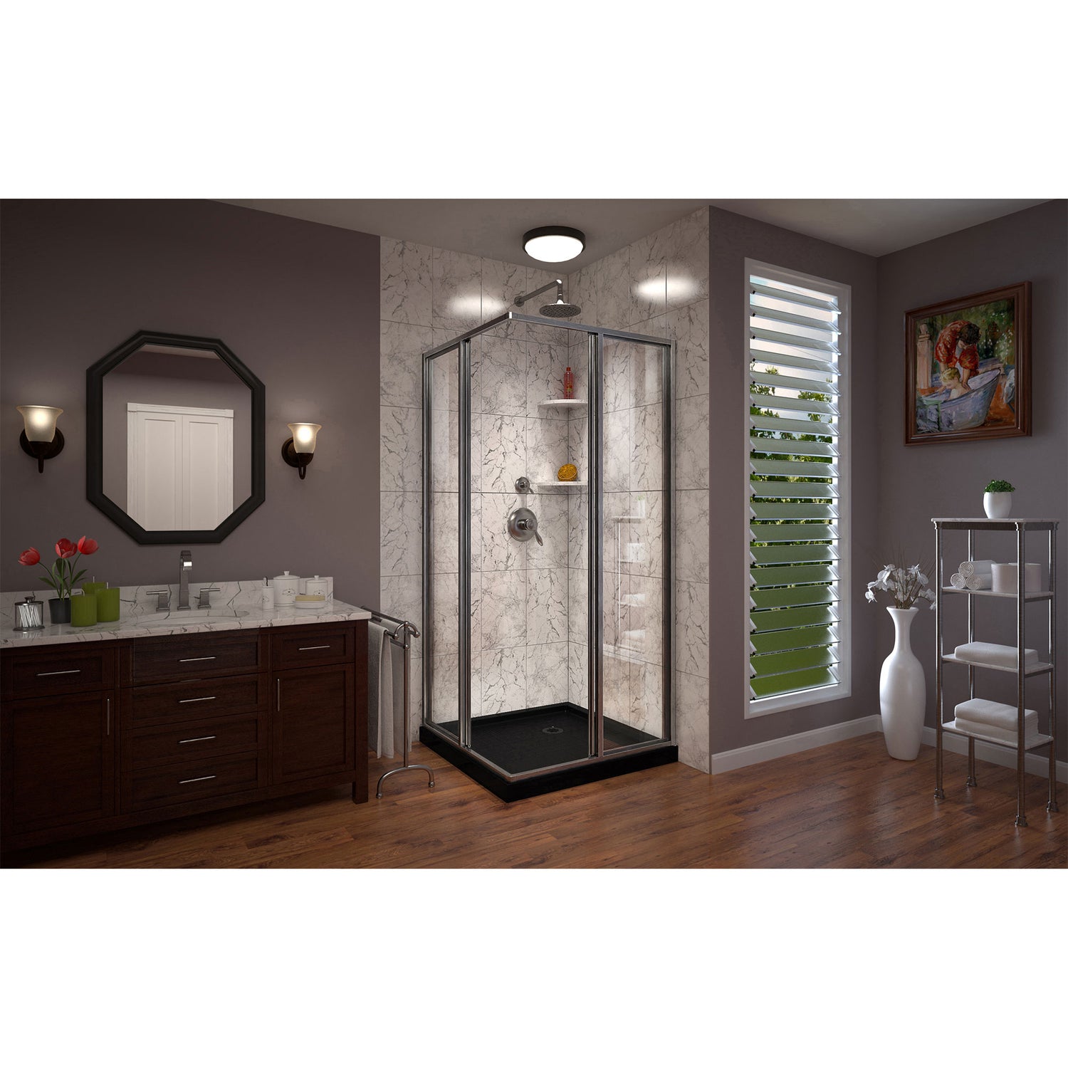 DreamLine Cornerview 36 in. D x 36 in. W x 74 3/4 in. H Framed Sliding Shower Enclosure in Brushed Nickel with Black Acrylic Base