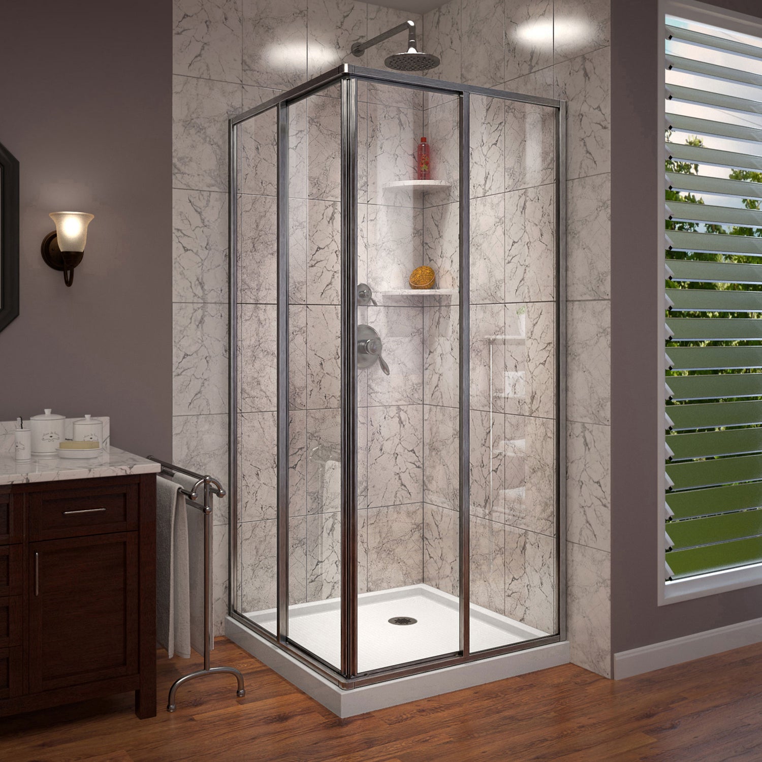 DreamLine Cornerview 36 in. D x 36 in. W x 74 3/4 in. H Framed Sliding Shower Enclosure in Brushed Nickel with White Acrylic Base