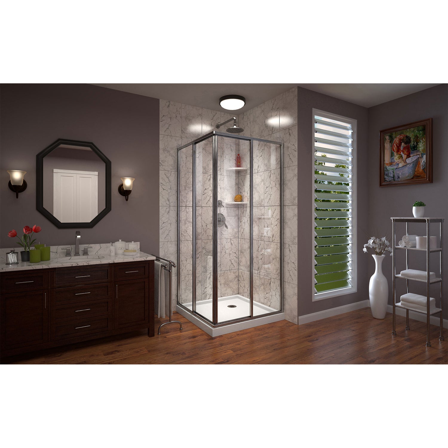 DreamLine Cornerview 42 in. D x 42 in. W x 74 3/4 in. H Framed Sliding Shower Enclosure in Brushed Nickel with White Acrylic Base