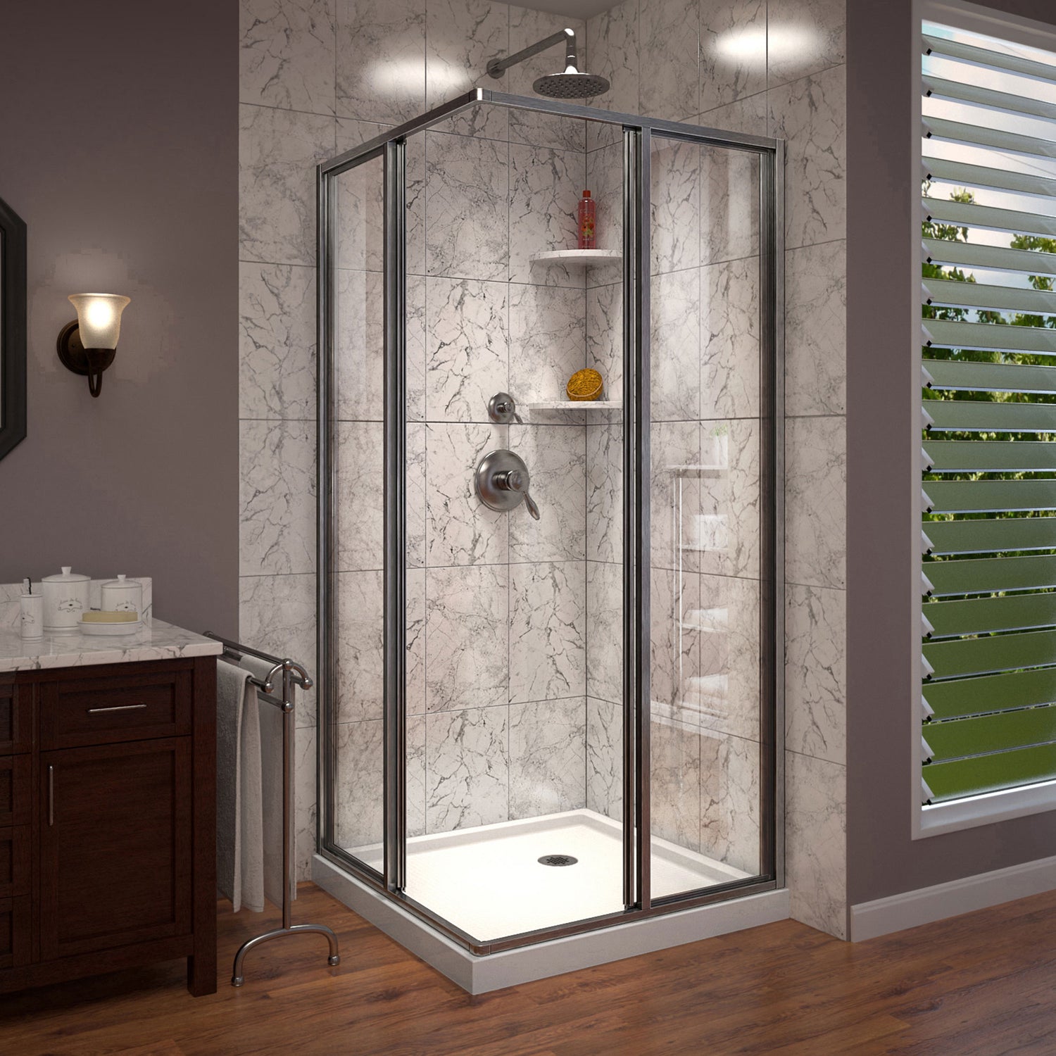 DreamLine Cornerview 36 in. D x 36 in. W x 74 3/4 in. H Framed Sliding Shower Enclosure in Brushed Nickel with White Acrylic Base
