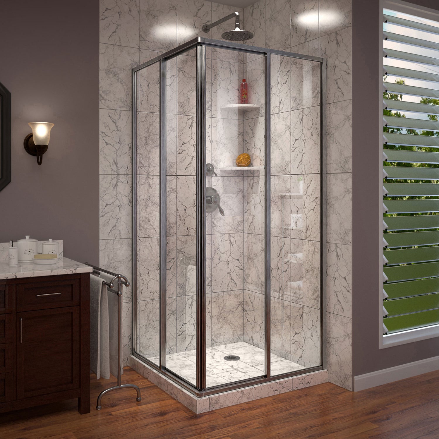DreamLine Cornerview 34 1/2 in. D x 34 1/2 in. W x 72 in. H Framed Sliding Shower Enclosure in Brushed Nickel