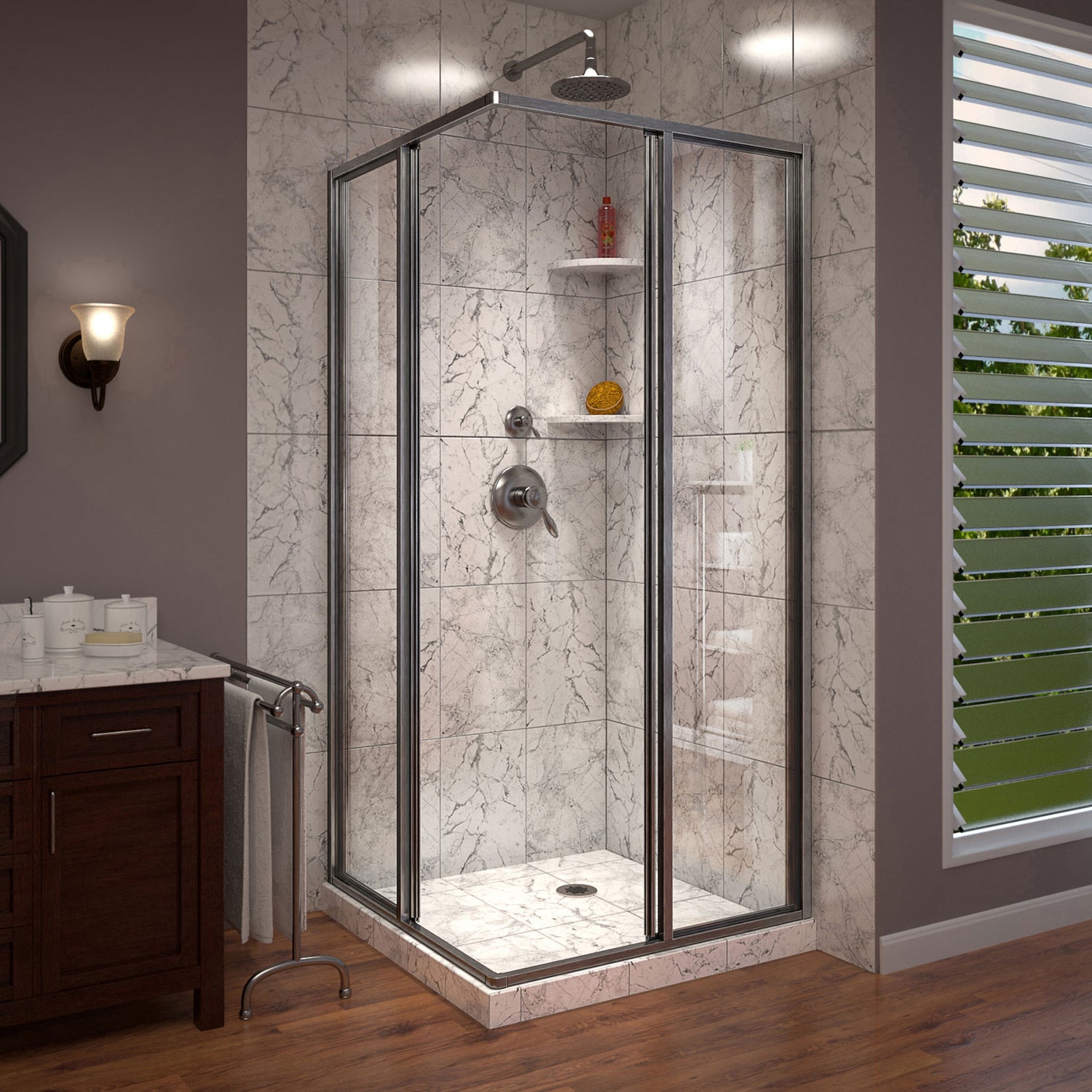 DreamLine Cornerview 40 1/2 in. D x 40 1/2 in. W x 72 in. H Framed Sliding Shower Enclosure in Brushed Nickel