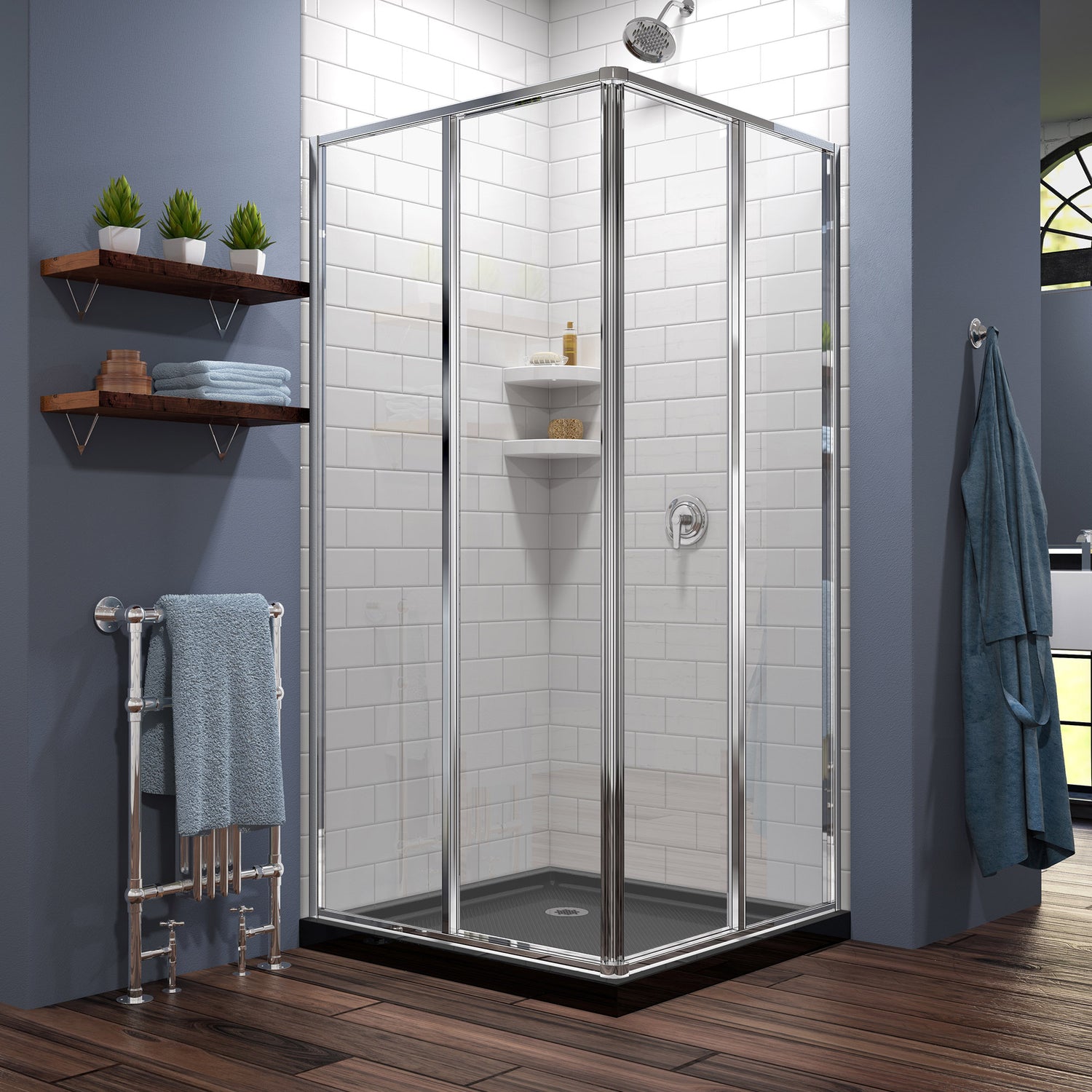 DreamLine Cornerview 36 in. D x 36 in. W x 74 3/4 in. H Framed Sliding Shower Enclosure in Chrome with Black Acrylic Base Kit