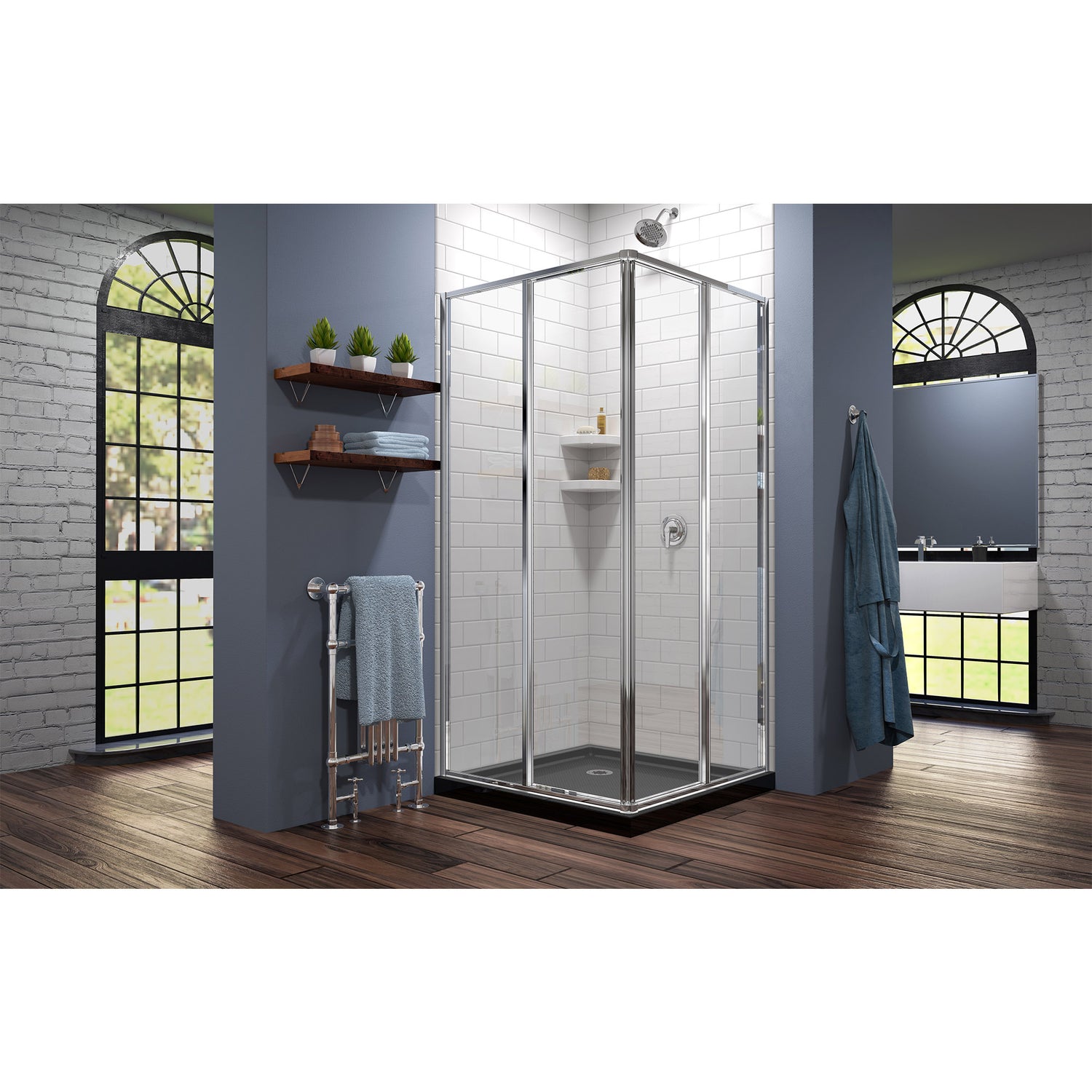DreamLine Cornerview 36 in. D x 36 in. W x 74 3/4 in. H Framed Sliding Shower Enclosure in Chrome with Black Acrylic Base Kit
