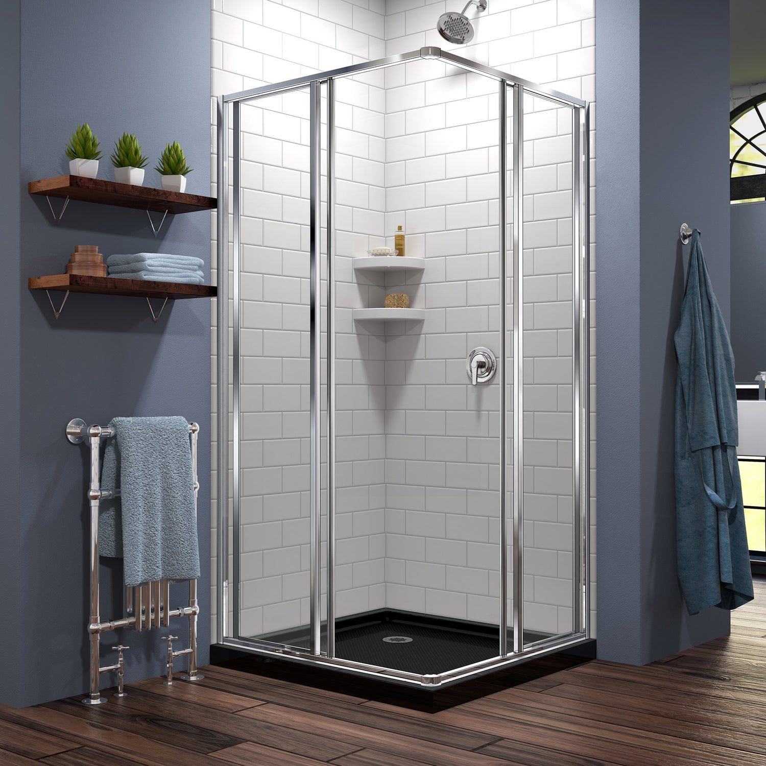 DreamLine Cornerview 36 in. D x 36 in. W x 74 3/4 in. H Framed Sliding Shower Enclosure in Chrome with Black Acrylic Base Kit