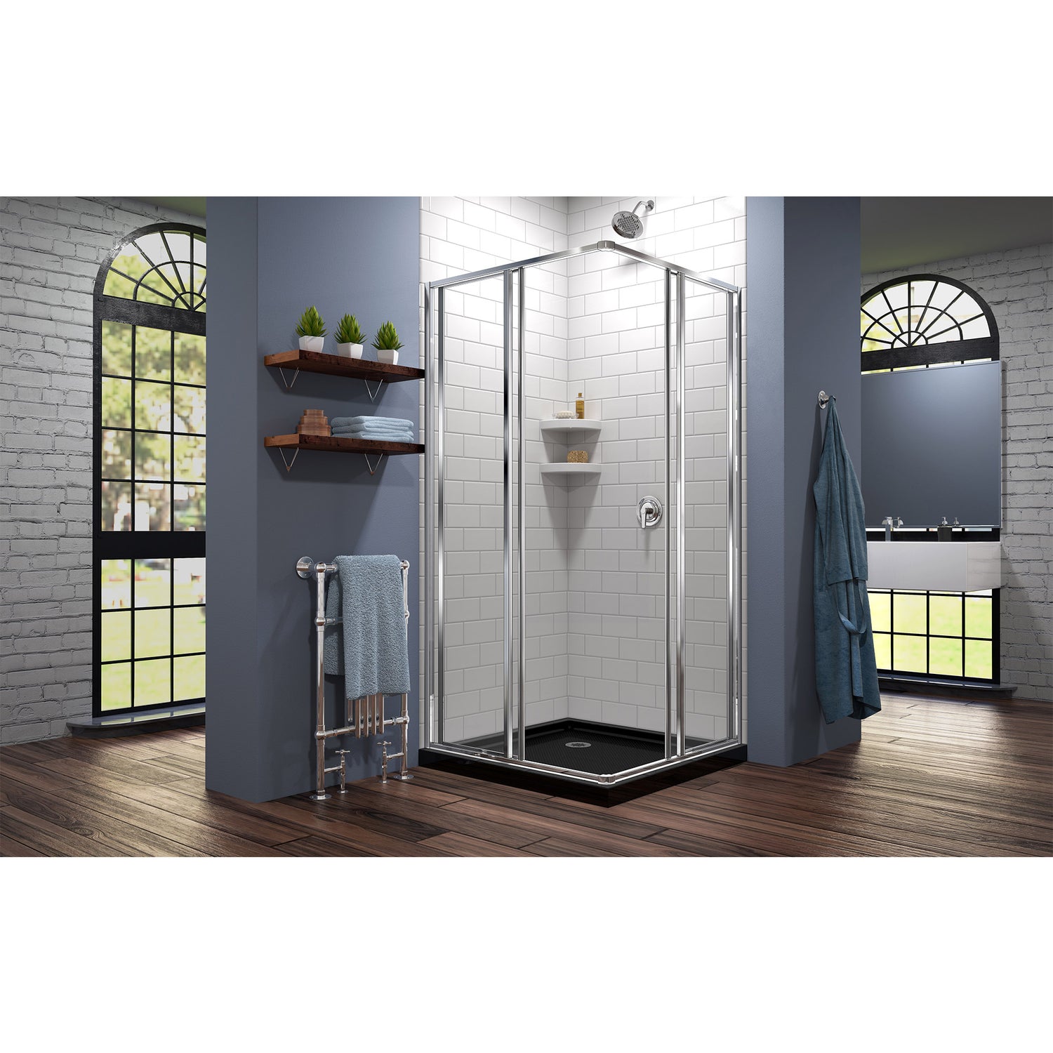 DreamLine Cornerview 42 in. D x 42 in. W x 74 3/4 in. H Framed Sliding Shower Enclosure in Chrome with Black Acrylic Base Kit