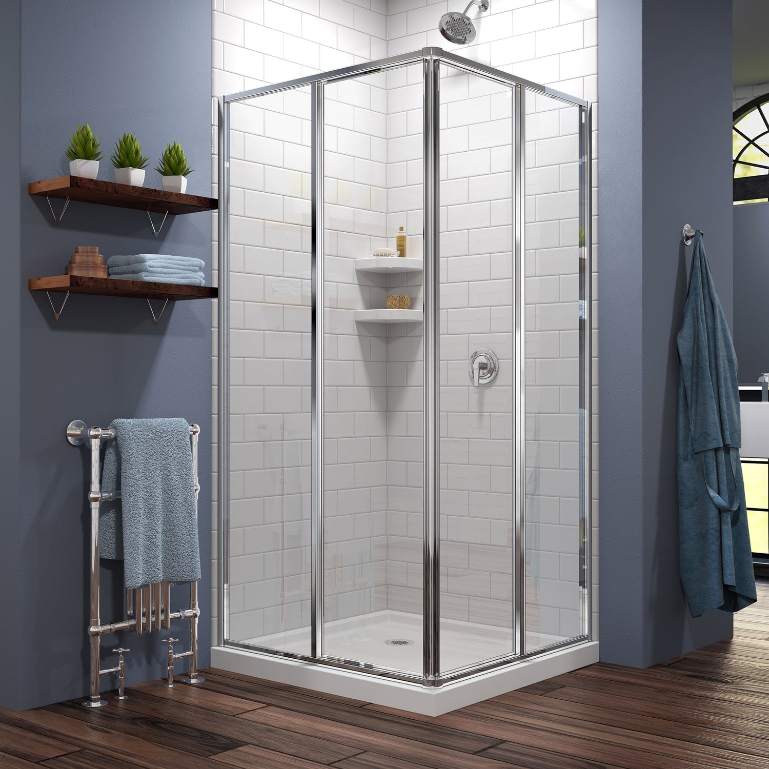 DreamLine Cornerview 42 in. D x 42 in. W x 74 3/4 in. H Framed Sliding Shower Enclosure in Chrome with White Acrylic Base Kit
