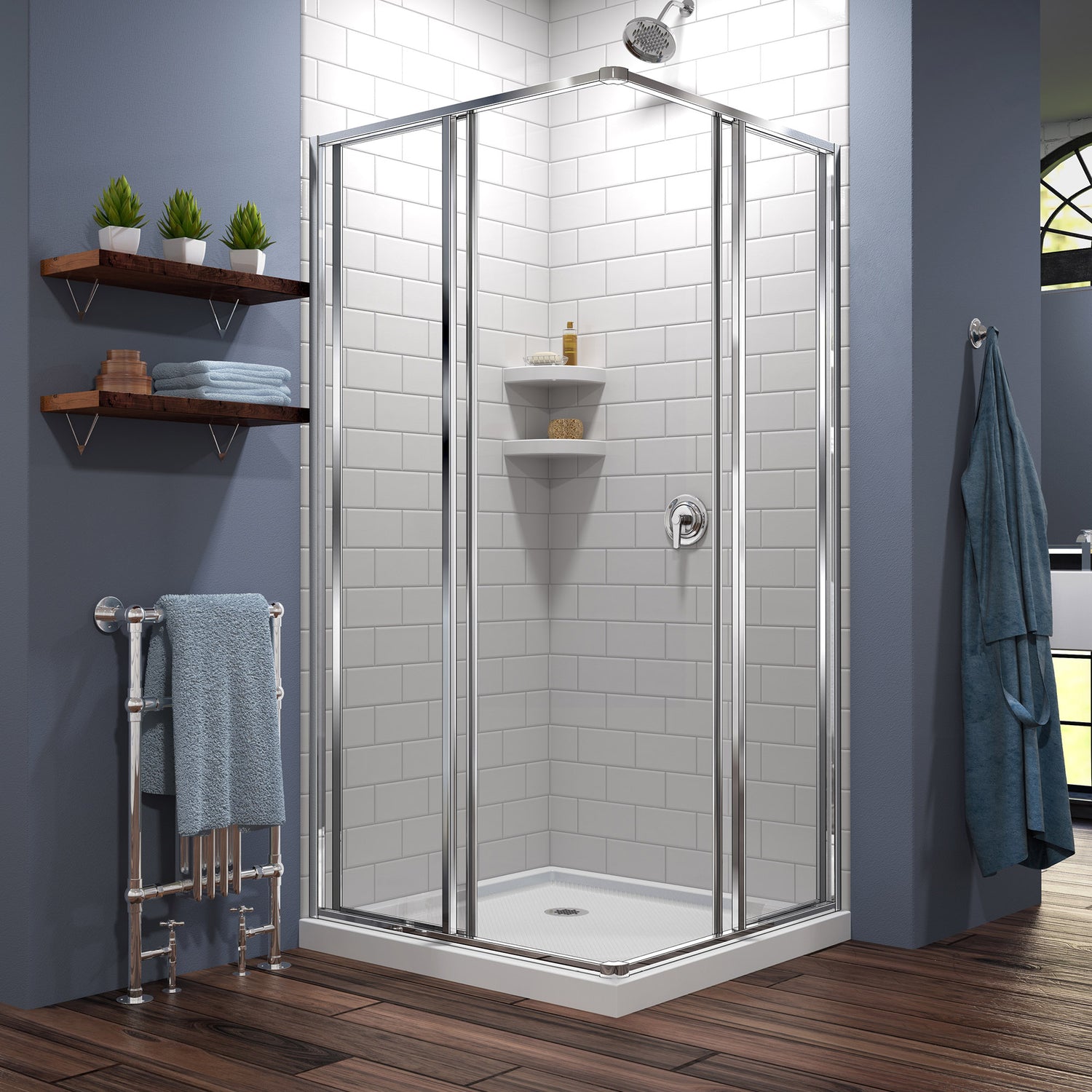 DreamLine Cornerview 36 in. D x 36 in. W x 74 3/4 in. H Framed Sliding Shower Enclosure in Chrome with White Acrylic Base Kit