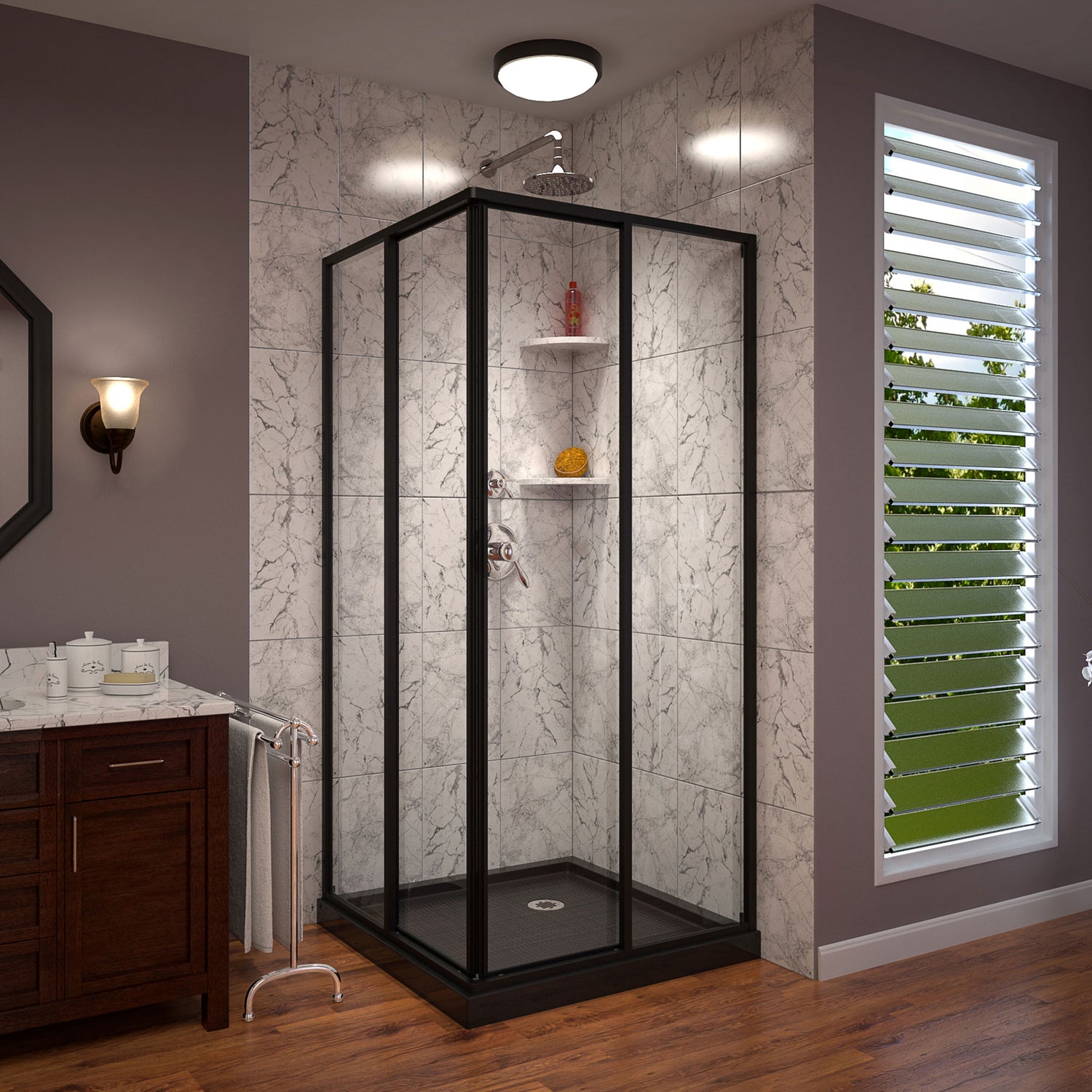 DreamLine Cornerview 36 in. D x 36 in. W x 74 3/4 in. H Framed Sliding Shower Enclosure and Shower Base Kit in Satin Black