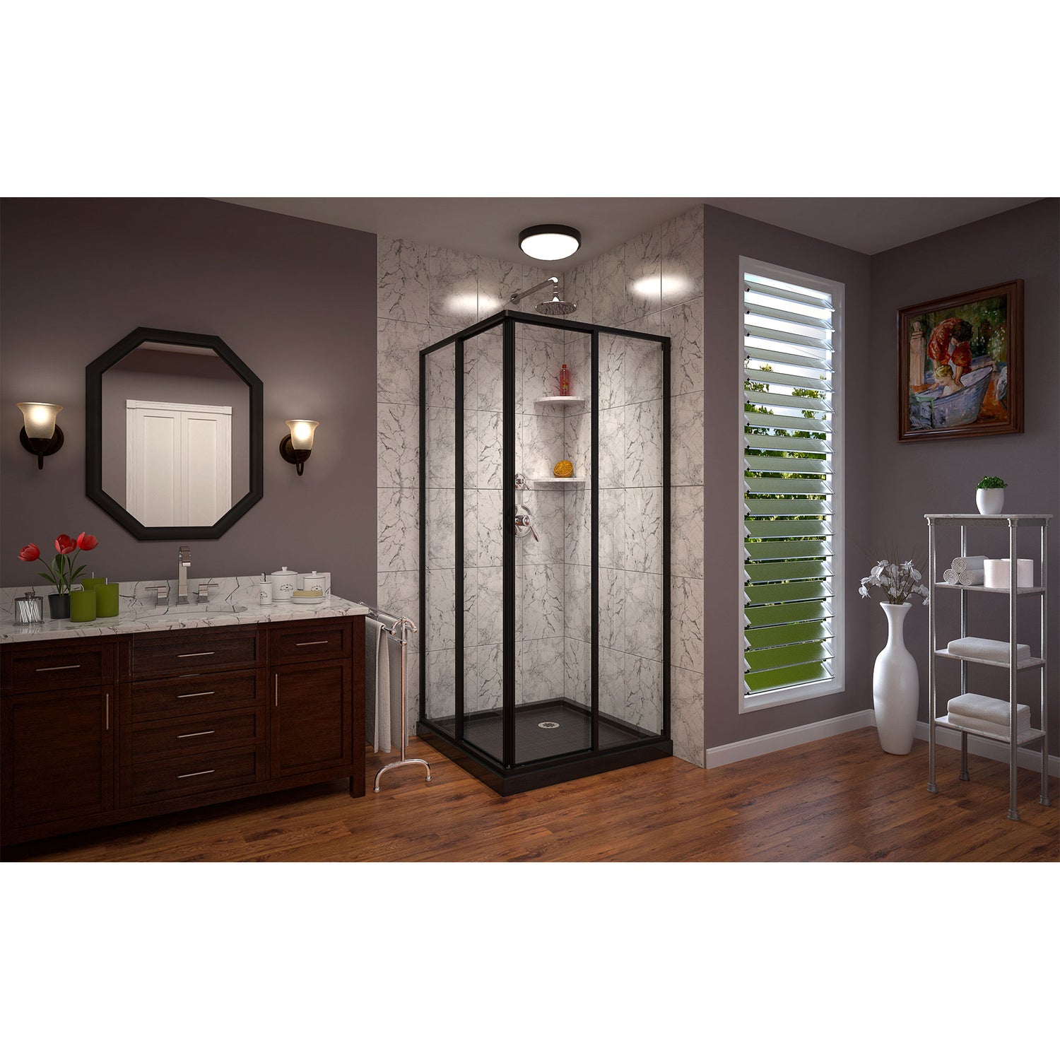 DreamLine Cornerview 36 in. D x 36 in. W x 74 3/4 in. H Framed Sliding Shower Enclosure and Shower Base Kit in Satin Black