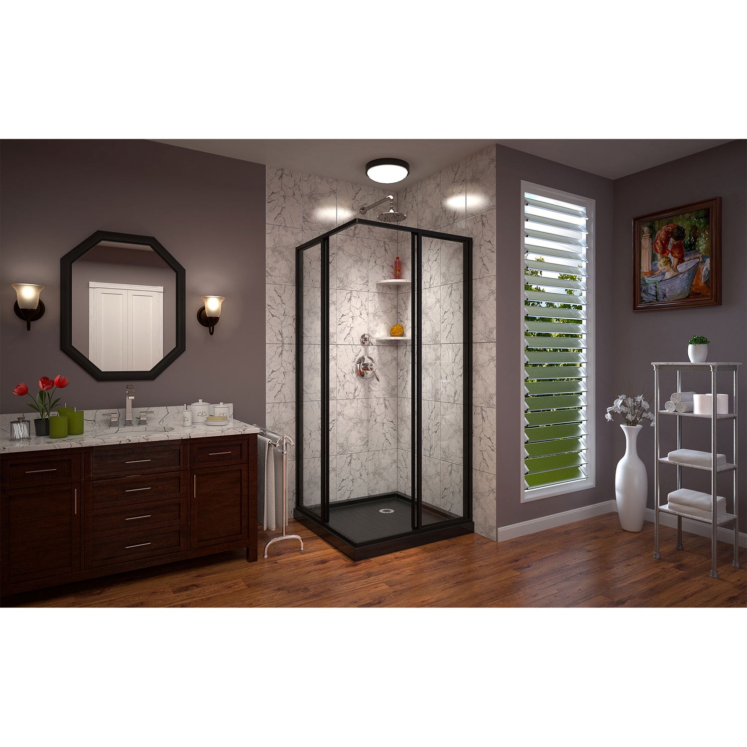DreamLine Cornerview 36 in. D x 36 in. W x 74 3/4 in. H Framed Sliding Shower Enclosure and Shower Base Kit in Satin Black