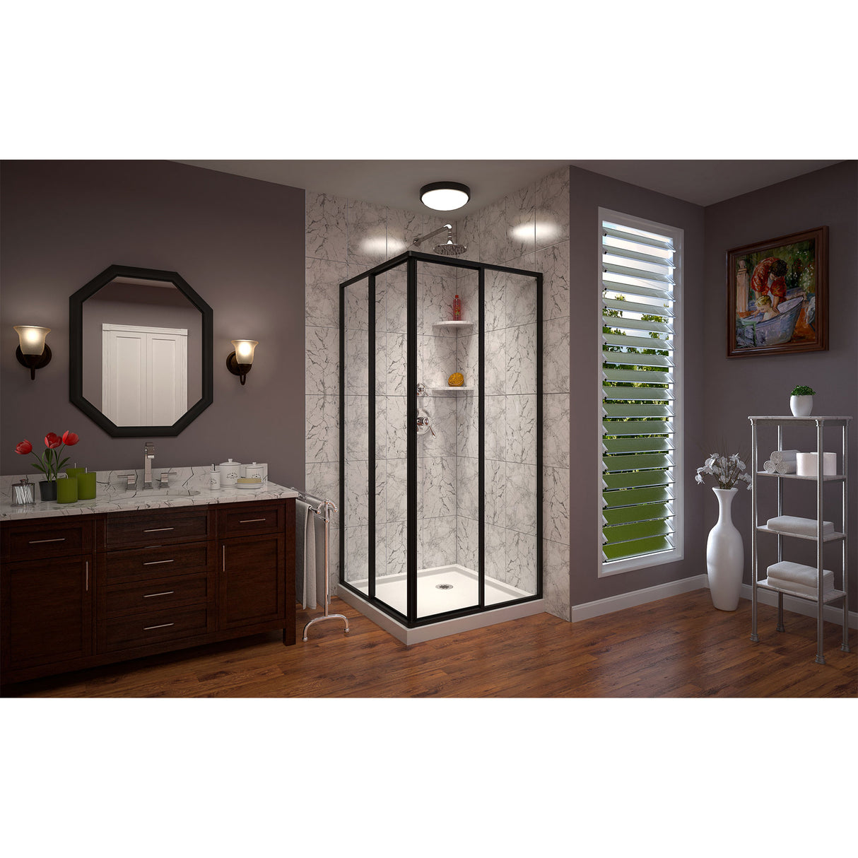 DreamLine Cornerview 36 in. D x 36 in. W x 74 3/4 in. H Framed Sliding Shower Enclosure and Shower Base Kit in Satin Black