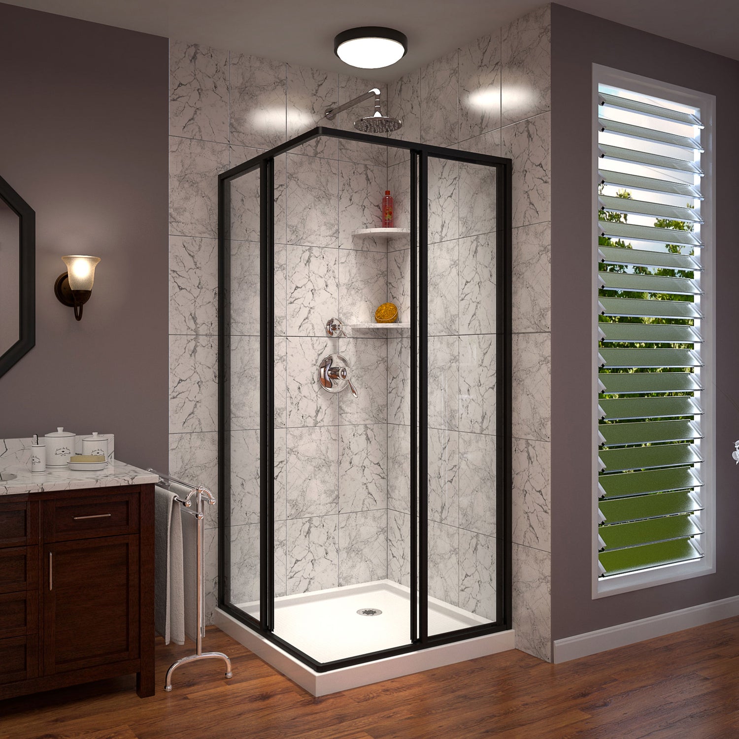 DreamLine Cornerview 36 in. D x 36 in. W x 74 3/4 in. H Framed Sliding Shower Enclosure and Shower Base Kit in Satin Black