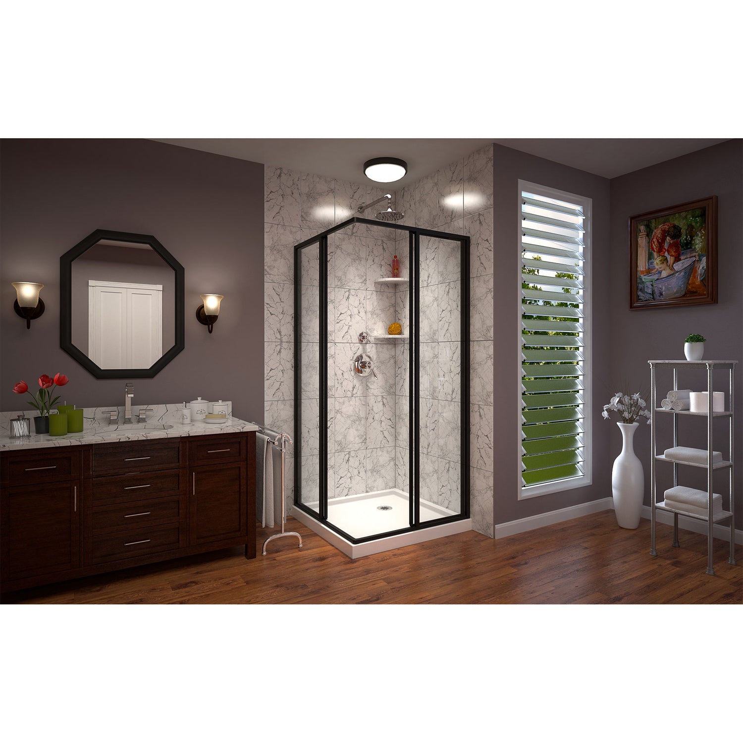 DreamLine Cornerview 36 in. D x 36 in. W x 74 3/4 in. H Framed Sliding Shower Enclosure and Shower Base Kit in Satin Black
