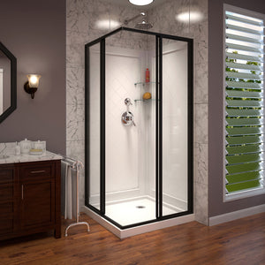 DreamLine Cornerview 36 in. D x 36 in. W Framed Sliding Shower Enclosure, Shower Base and Acrylic Wall Kit in Satin Black