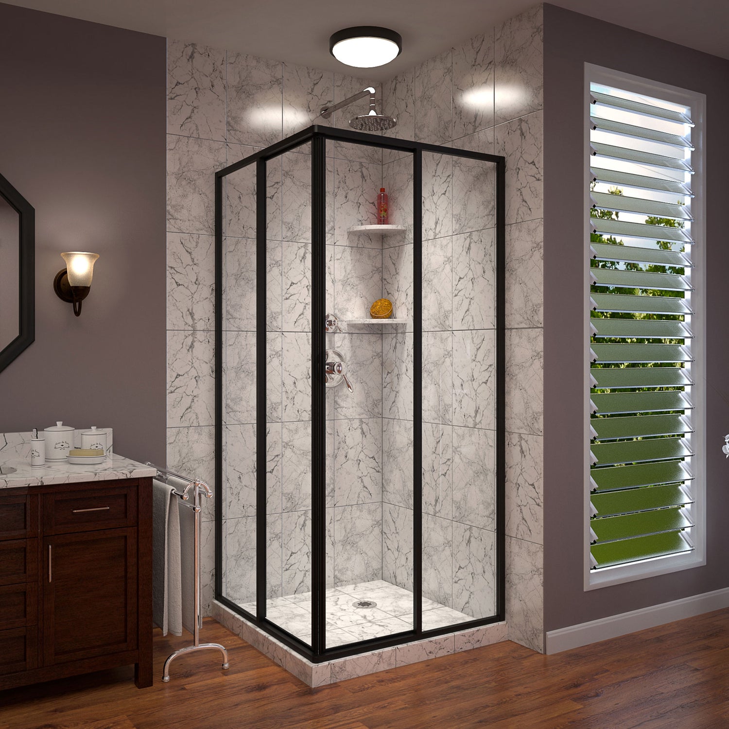 DreamLine Cornerview 40 1/2 in. D x 40 1/2 in. W x 72 in. H Framed Sliding Shower Enclosure in Satin Black