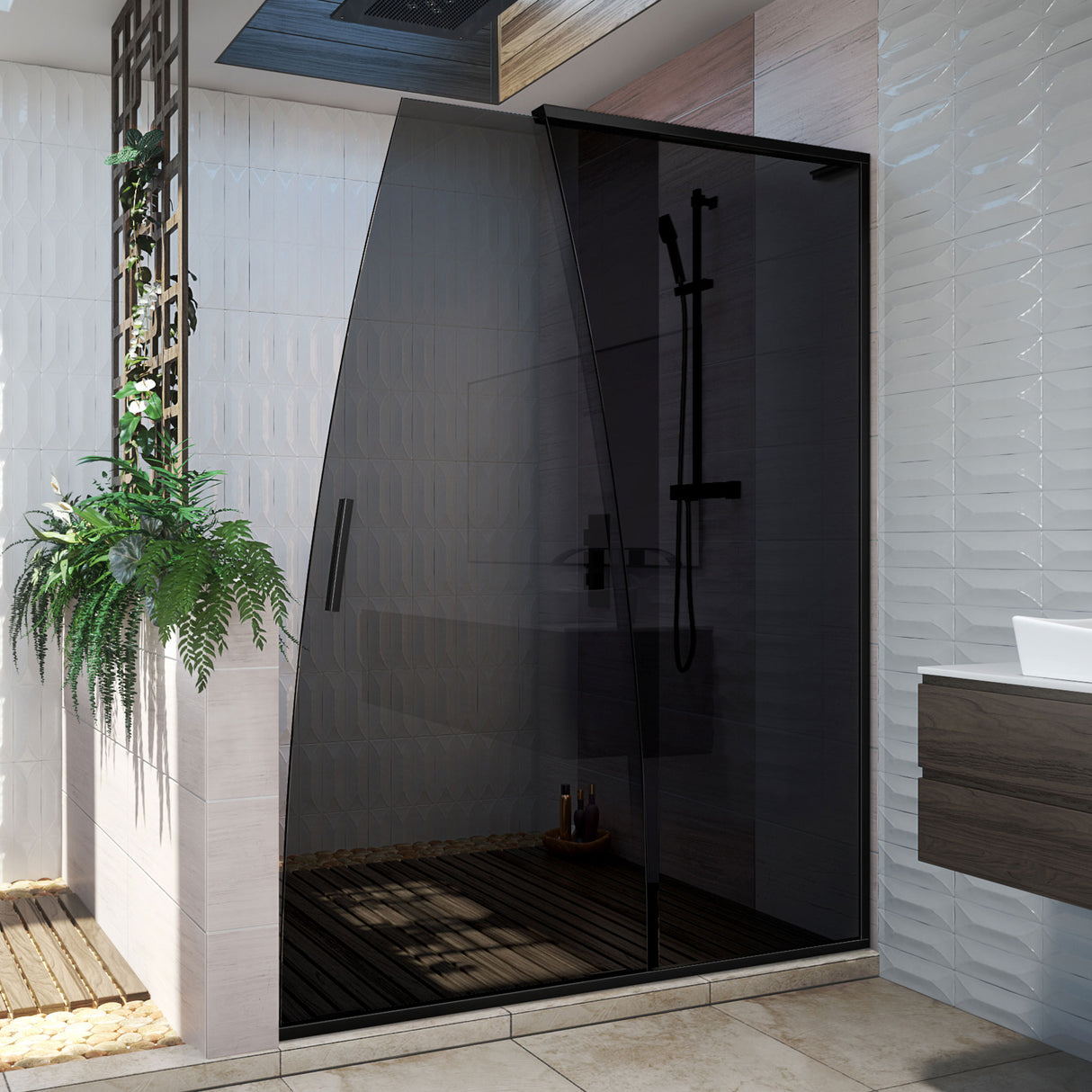 DreamLine Crest 58-60 in. W x 76 in. H Smoke Gray Glass Frameless Sliding Shower Door in Satin Black