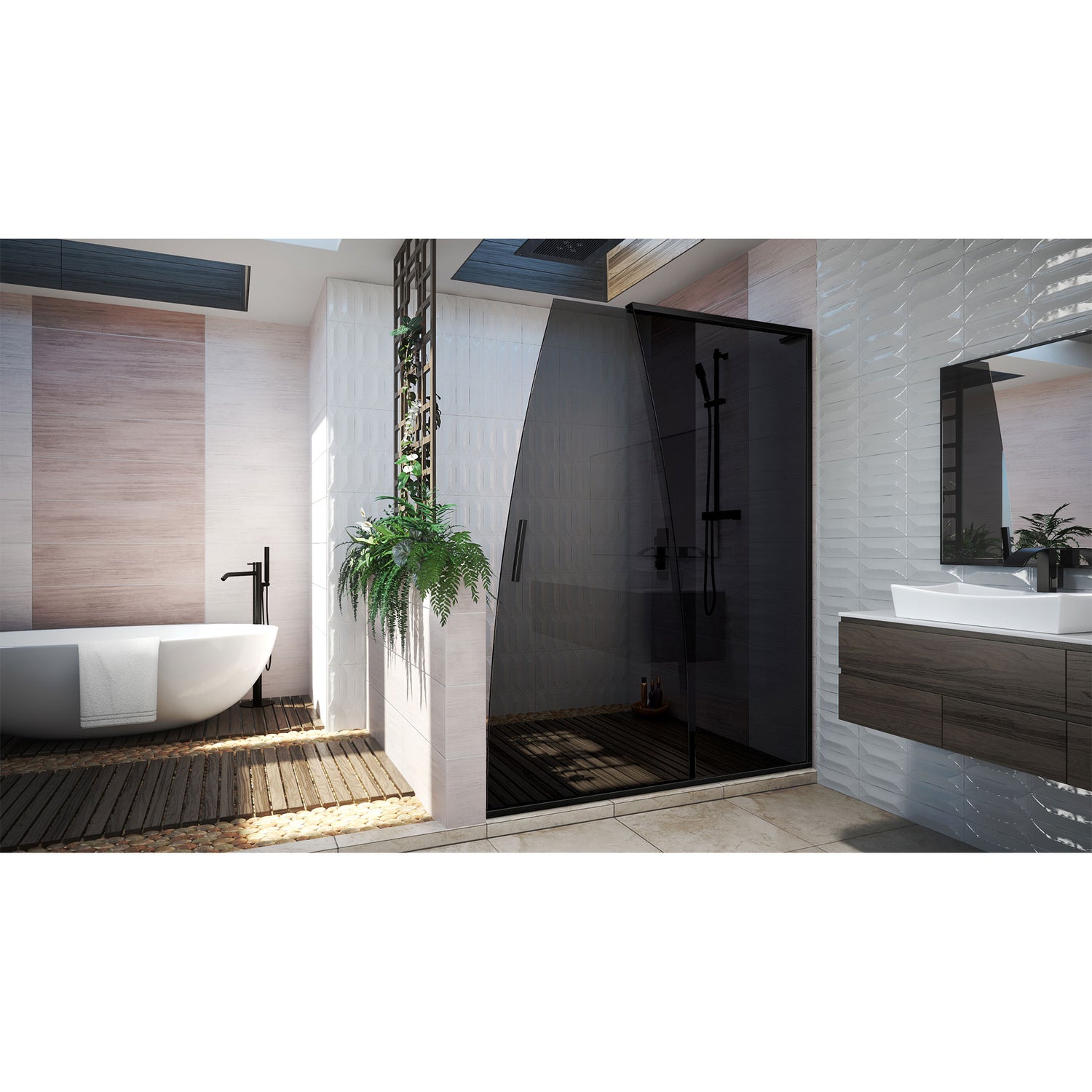 DreamLine Crest 58-60 in. W x 76 in. H Smoke Gray Glass Frameless Sliding Shower Door in Satin Black