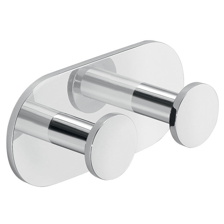 Double Bathroom Hook, Chromed Aluminum, Adhesive, Mounted