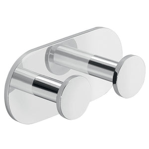 Double Bathroom Hook, Chromed Aluminum, Adhesive, Mounted