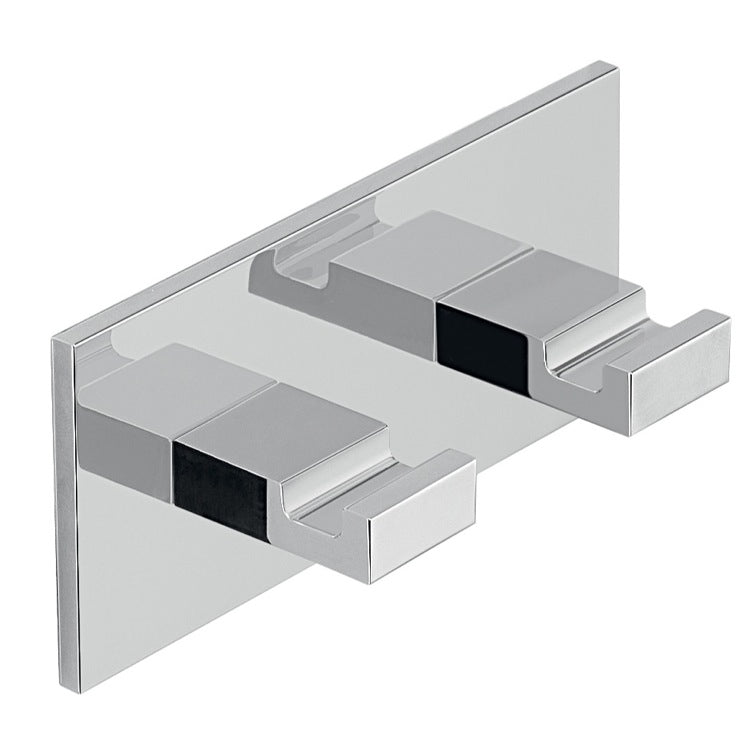 Double Hook, Adhesive, Mounted, Square, Chrome, Aluminum