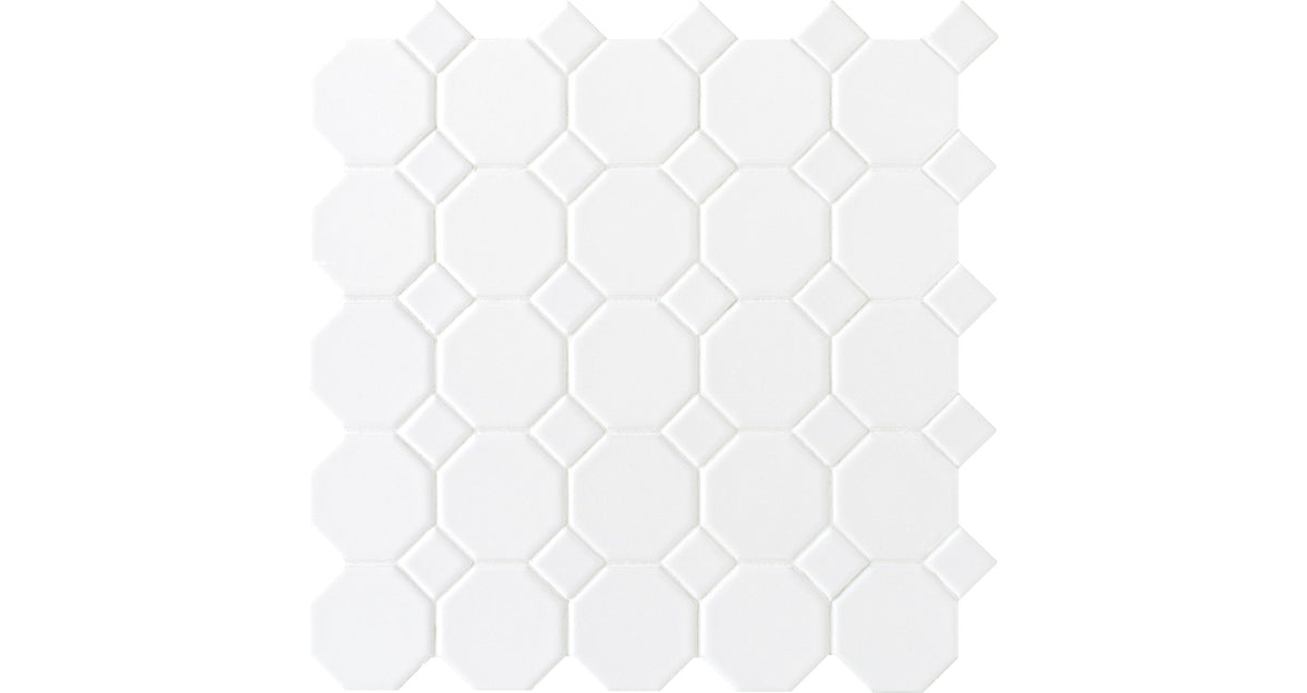 Daltile Octagon & Dot Matte White Octagon / White Dot 2 Matte Mosaic Tile
