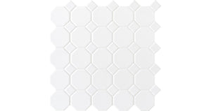 Daltile Octagon & Dot Matte White Octagon / White Dot 2 Matte Mosaic Tile
