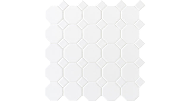 Daltile Octagon & Dot Matte White Octagon / White Dot 2 Matte Mosaic Tile