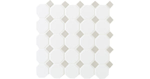 Daltile Octagon & Dot Matte White Octagon / Gray Dot 2 Matte Mosaic Tile
