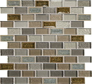 Daltile Crystal Shores Sapphire Lagoon Brick Joint 2x1 Glass Mosaic Tile