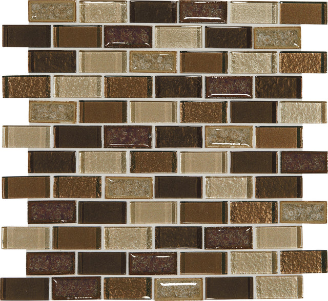 Daltile Crystal Shores Copper Coast Brick Joint 2x1 Glass Mosaic Tile