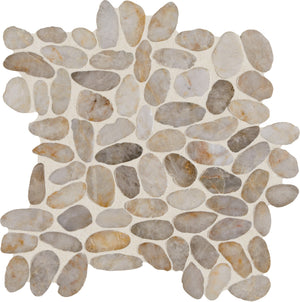 Daltile Decorative Accents Creamy Sand River Pebble Irregular Shape Straight Edge Saw Cut Mosaic Natural Stone Tile