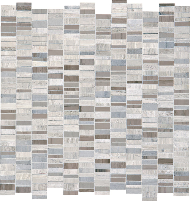 Daltile Decorative Accents Chenille White/Silver Screen Random Linear 1 Straight Edge Mix Mosaic Natural Stone Tile
