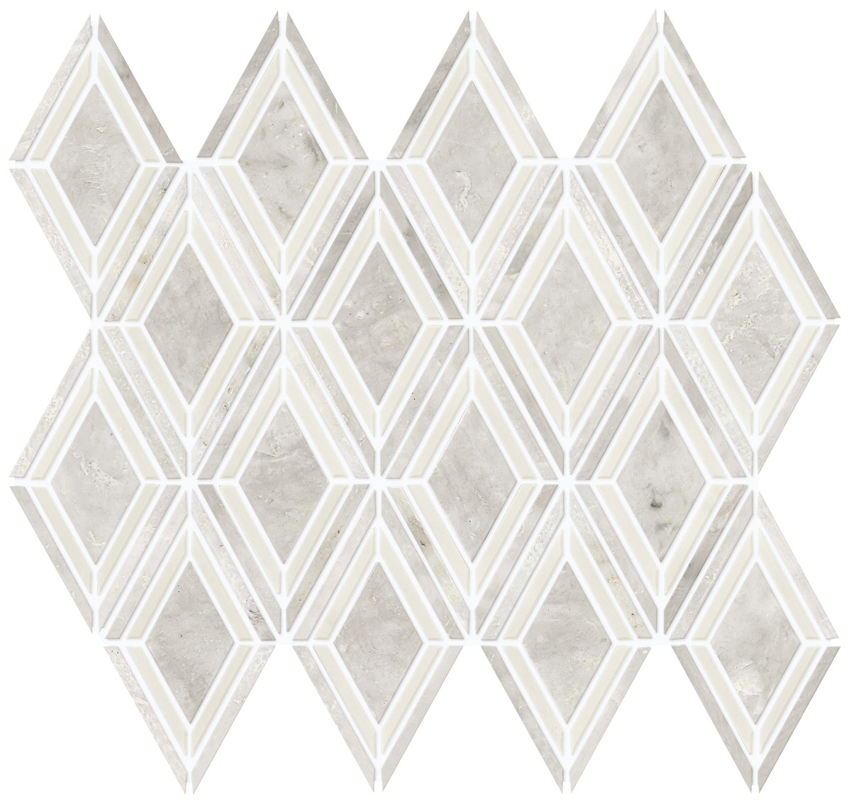 Daltile Decorative Accents Argyle Blend White Argyle 3x4 Straight Edge Polished Mosaic Natural Stone Tile
