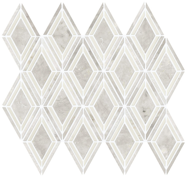 Daltile Decorative Accents Argyle Blend White Argyle 3x4 Straight Edge Polished Mosaic Natural Stone Tile