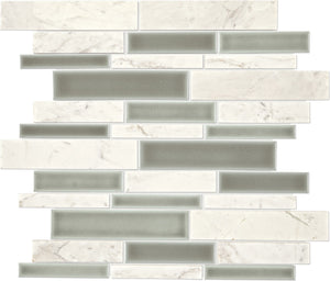 Daltile Raine Stratus White Blend Random Linear Straight Edge Polished Mosaic Natural Stone Tile