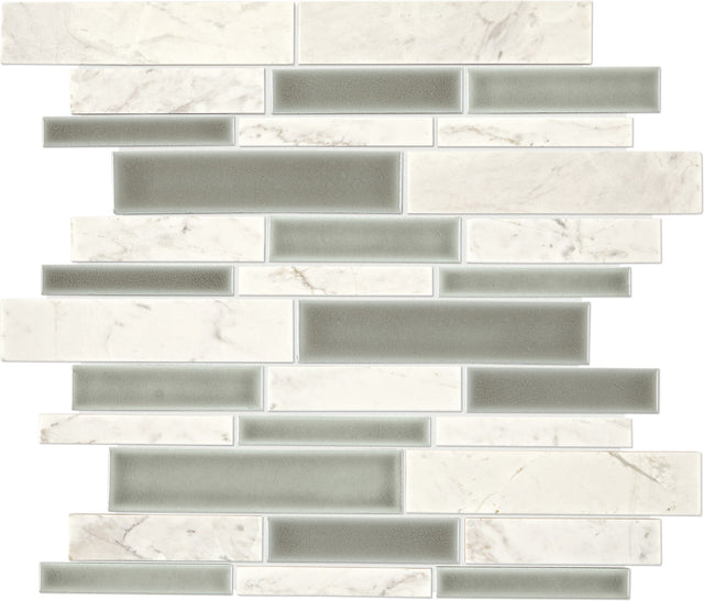 Daltile Raine Stratus White Blend Random Linear Straight Edge Polished Mosaic Natural Stone Tile