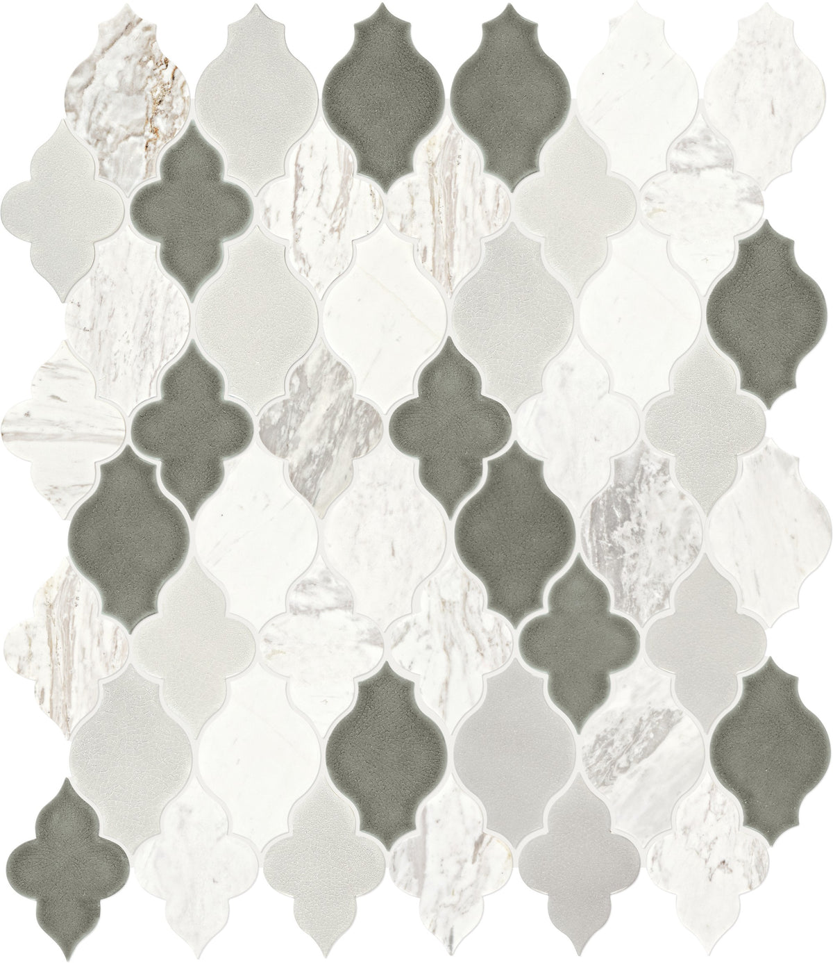 Daltile Raine Stratus White Blend Arabesque Straight Edge Honed Mosaic Natural Stone Tile