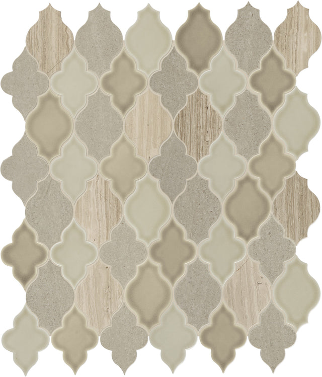 Daltile Raine Cumulus Grey Blend Arabesque Straight Edge Polished Mosaic Natural Stone Tile